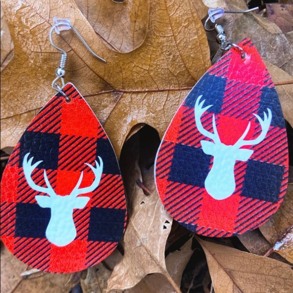 Buffalo Plaid Deer Earrings